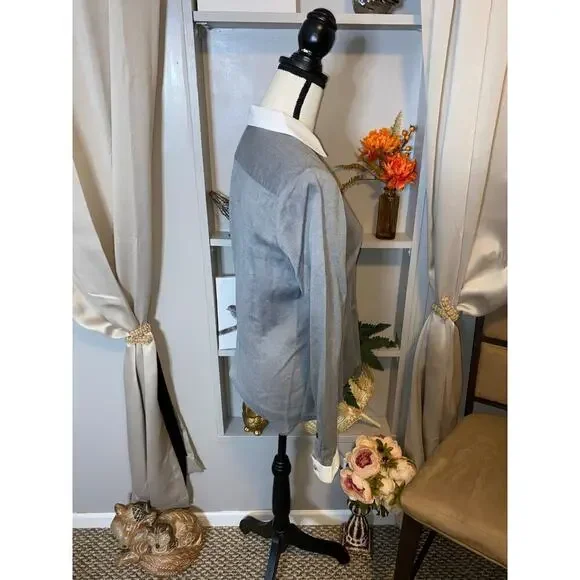 Express The Essential Shirt size Medium GUC Grey Black White Pinstripe Shirt - Picture 12 of 12